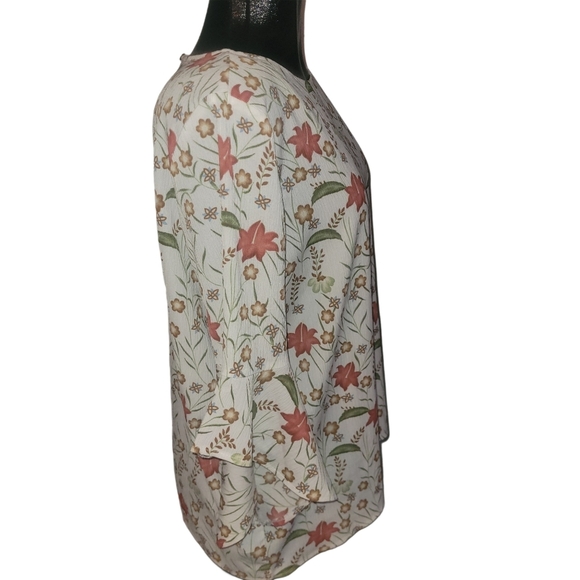 Papillon Cream Floral Print Bell Sleeve Blouse XL - Picture 4 of 7